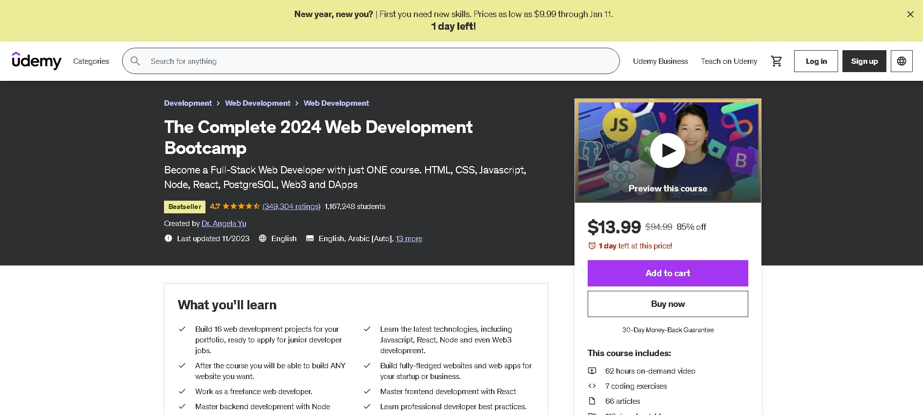 كورس Udemy The Complete 2024 Web Development Bootcamp من افضل