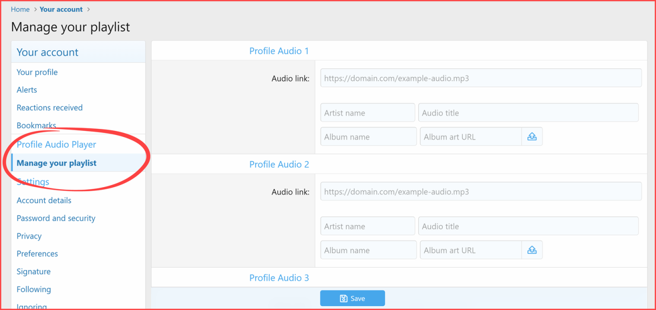 Profile Audio Player Manage Your Playlist Account Wrapper